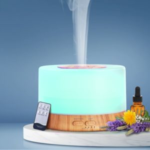 Aroma Diffuser Aromatherapy LED Night Light Air Humidifier Purifier Round Light Wood Grain 500ml Remote Control